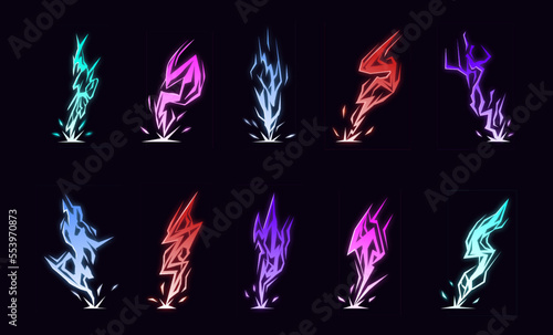 Cartoon lightning effect. Sprite sheet of lightning strike. Animation for game or cartoon.
