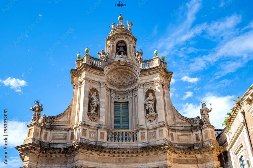 A part of the baroque Basilica della Collegiata church in Catania, Italy