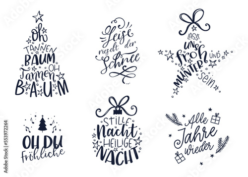 Lovely hand written Christmas design in German language, various sayings and phrases from popular christmas songs - great for cards, invitations, banners