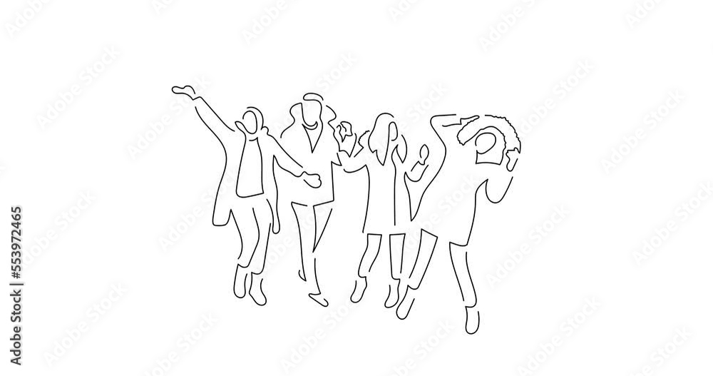 Group of people enjoying snow in line art animation. Composition of a winter scene. Black linear video on white background. Animated gif illustration design. Group of people enjoying snow in line art animation. Composition of a winter scene. Black linear video on white background. Animated gif illustration design.
