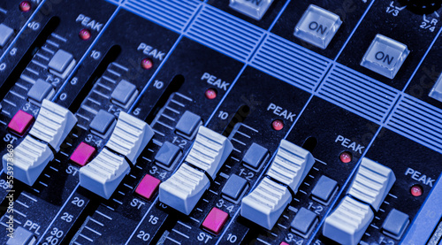 Fotografie Close up scroll bar button control sound board mixer