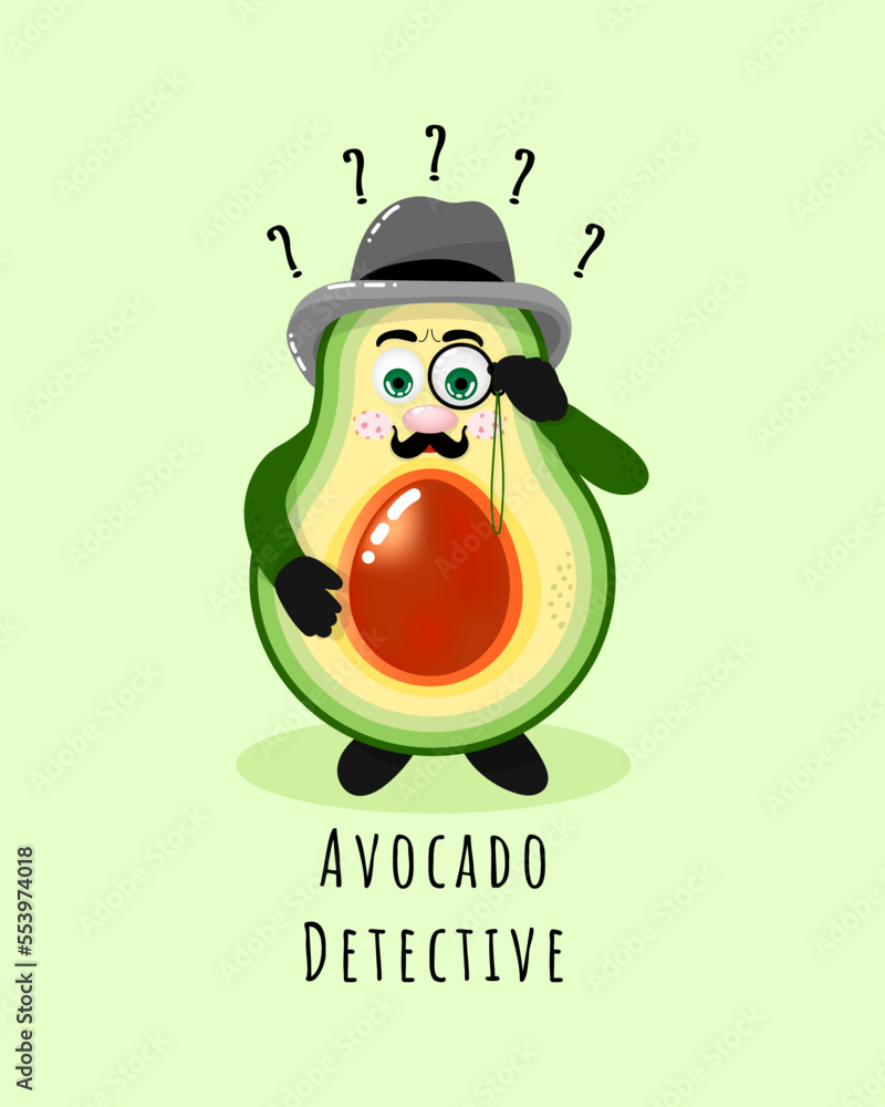 Avocado detective in the old style with pince-nez - obrazy, fototapety, plakaty 
