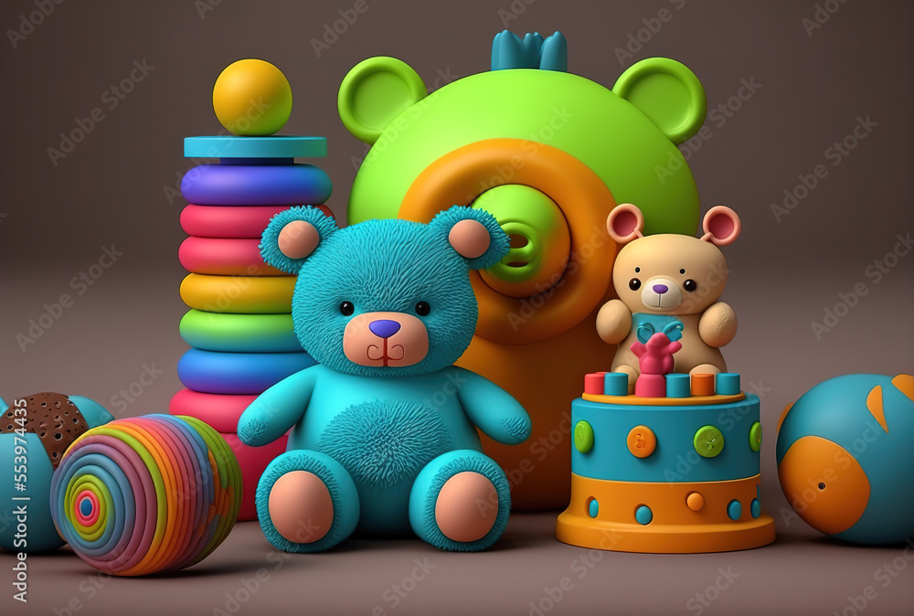 Set of vibrant baby toys. Generative AI Set of vibrant baby toys. Generative AI