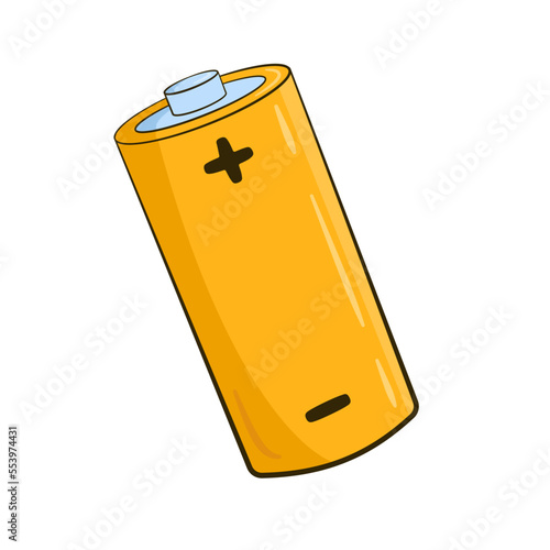 Yellow battery. Cartoon. Vector illustration. 