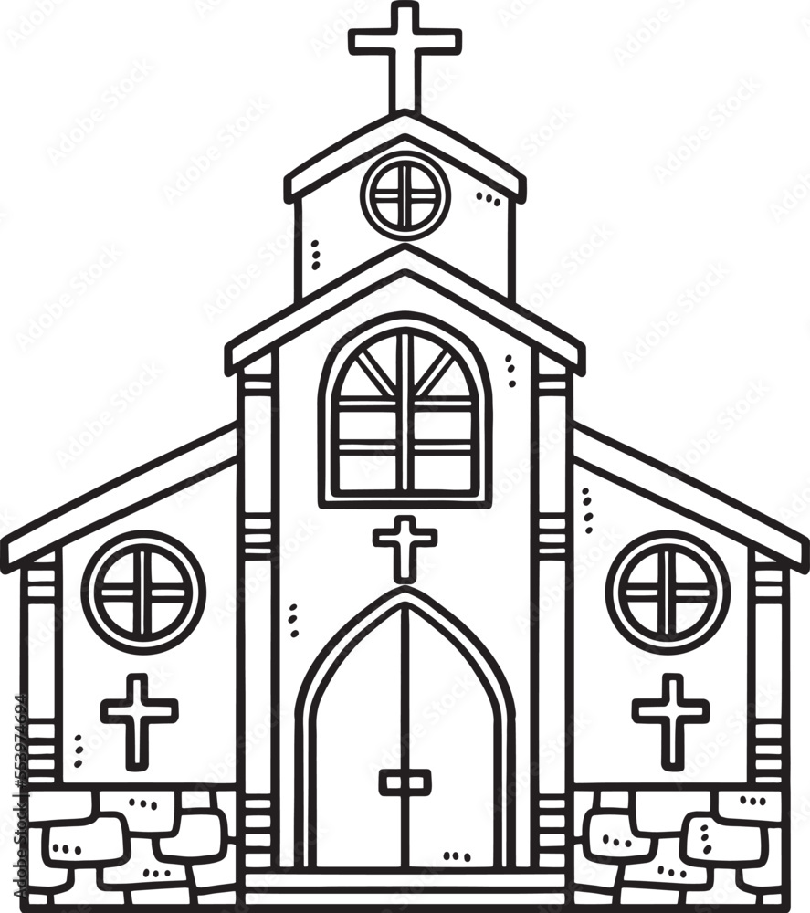 Christian Church Isolated Coloring Page for Kids