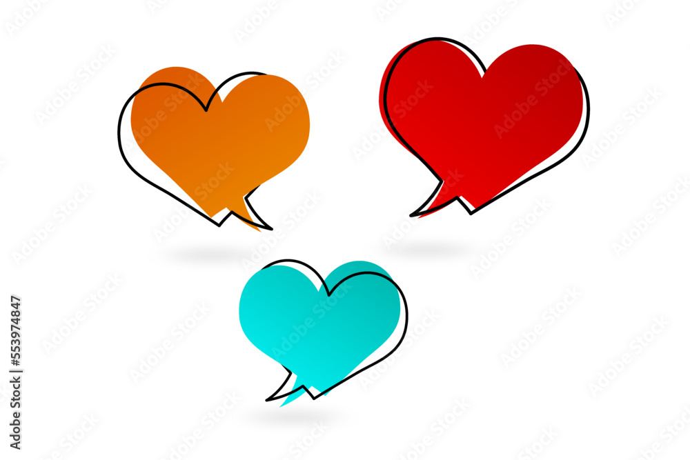 three gradient color heart shape with frame speech babble for communication, valentine, dating, lover concept three gradient color heart shape with frame speech babble for communication, valentine, dating, lover concept