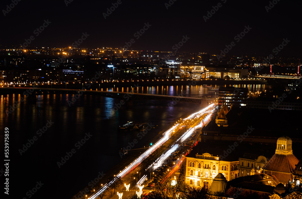 Long exposure panoramic photography of the city of Budapest