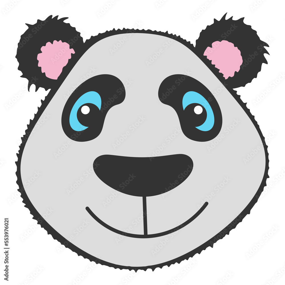 Panda Face Fur Simple Clipart Colorful Isolated