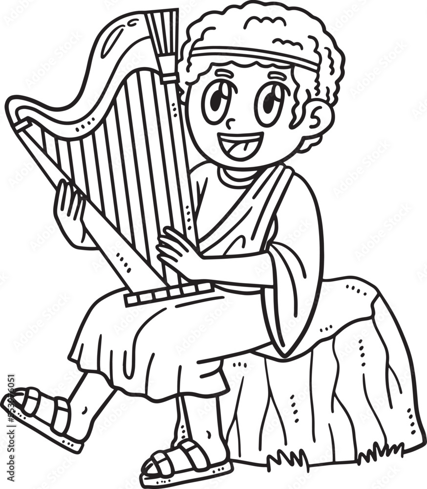 Christian David Playing the Harp Isolated Coloring