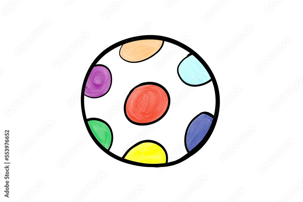 Art hand drawing of ball in rainbow color. Art hand drawing of ball in rainbow color.