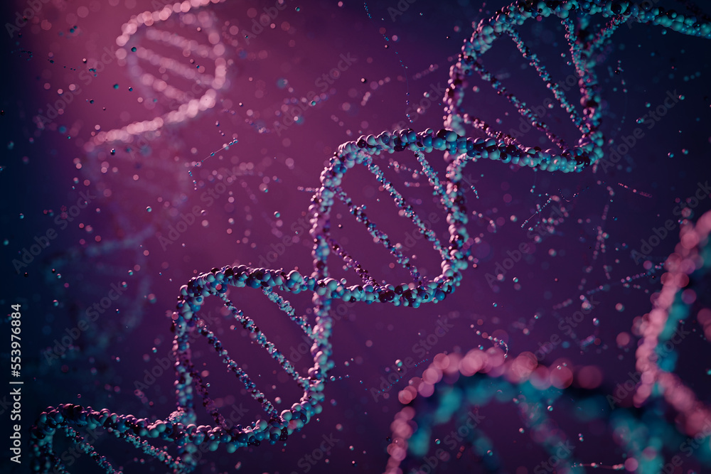 3D illustration of DNA structure. Genetic, biologic or medical concept.