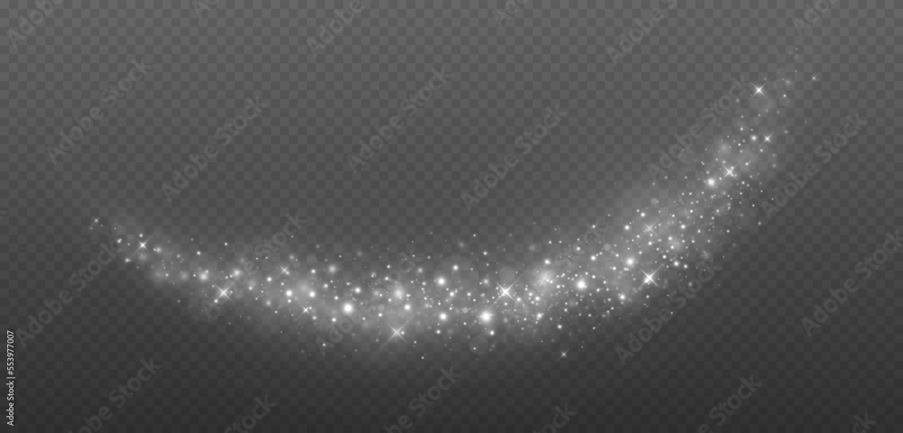 Magic light trail twinkle with flare stars. Sparkle dust light with ...