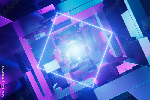 Obraz na płótnie Futuristic neon illuminated sci-fi tunnel. Concept 3D illustration. w salonie