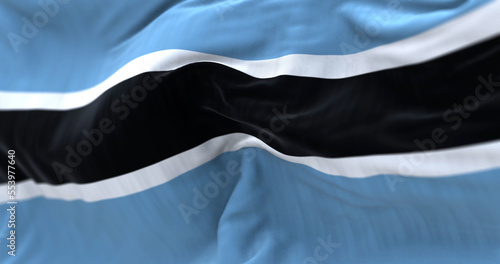 Close-up view of the Botswana national flag waving in the wind photo