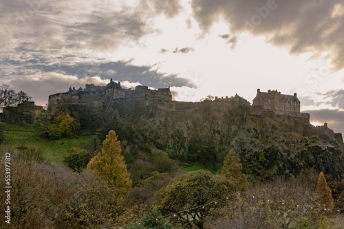 Edinburgh Scotland  23 November 2022  A backlight view of Edinburgh Castle.