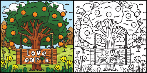 Earth Day Love Earth Coloring Page Illustration