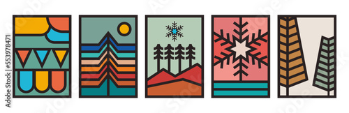 Retro winter badge - sticker - poster - cover pack vector illustration