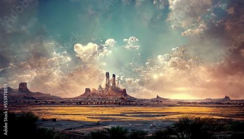 Wild west prairies, western vintage mountains ,made with Generative AI