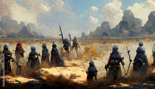 Cyber warriors in the desert. Samurai clan on alien planet ,made with Generative AI