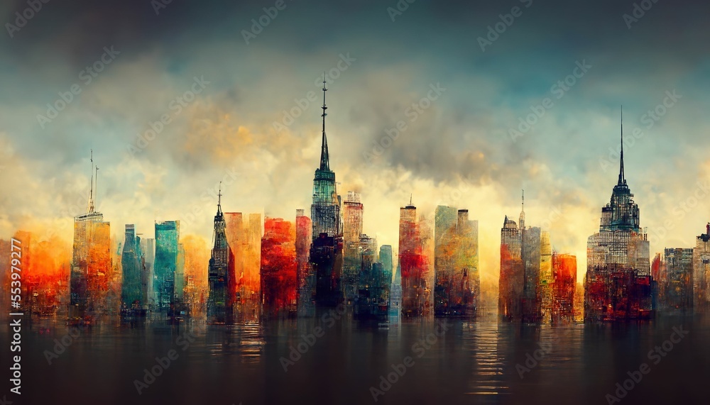 Fototapeta premium Futuristic fantasy city. Big, tall buildings, urban town architecture ,made with Generative AI