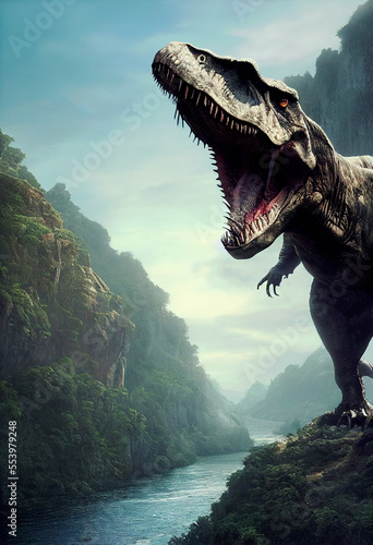 Scary tyrannosaurus rex dinosaur raging ,made with Generative AI © DNY3D