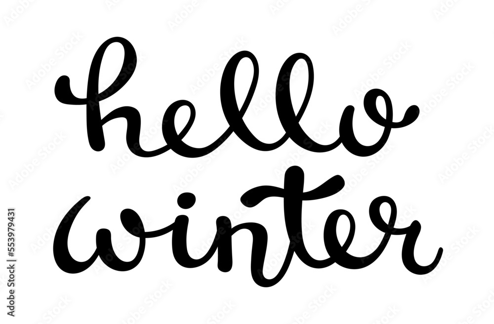 Winter Christmas calligraphy lettering. Hello Winter. Can be used for diary, wallpapers, gift wrap, icons, stickers. Vector illustration.