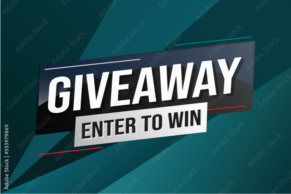 giveaway enter and win word vector illustration blue 3d style for social media landing page, template, ui, web, mobile app, poster, banner, flyer, background, gift card, coupon, label, wallpaper	