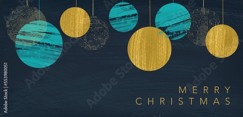 Merry Christmas Card Banner Background With Minimalistic Baubles & Stars