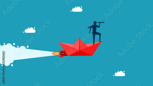 Leaders flying in paper boats looking for business opportunities vector illustration