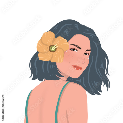 portrait of young beautiful woman with flowers, women's day
