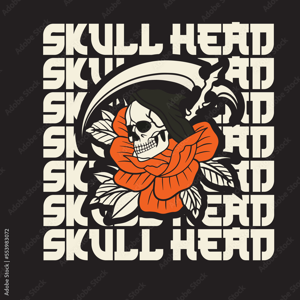 Grim reaper mascot logo with rose flower