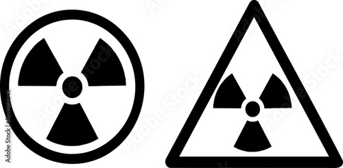 set of Radioactive icon of Radiation caution. Danger alert sign in black and white