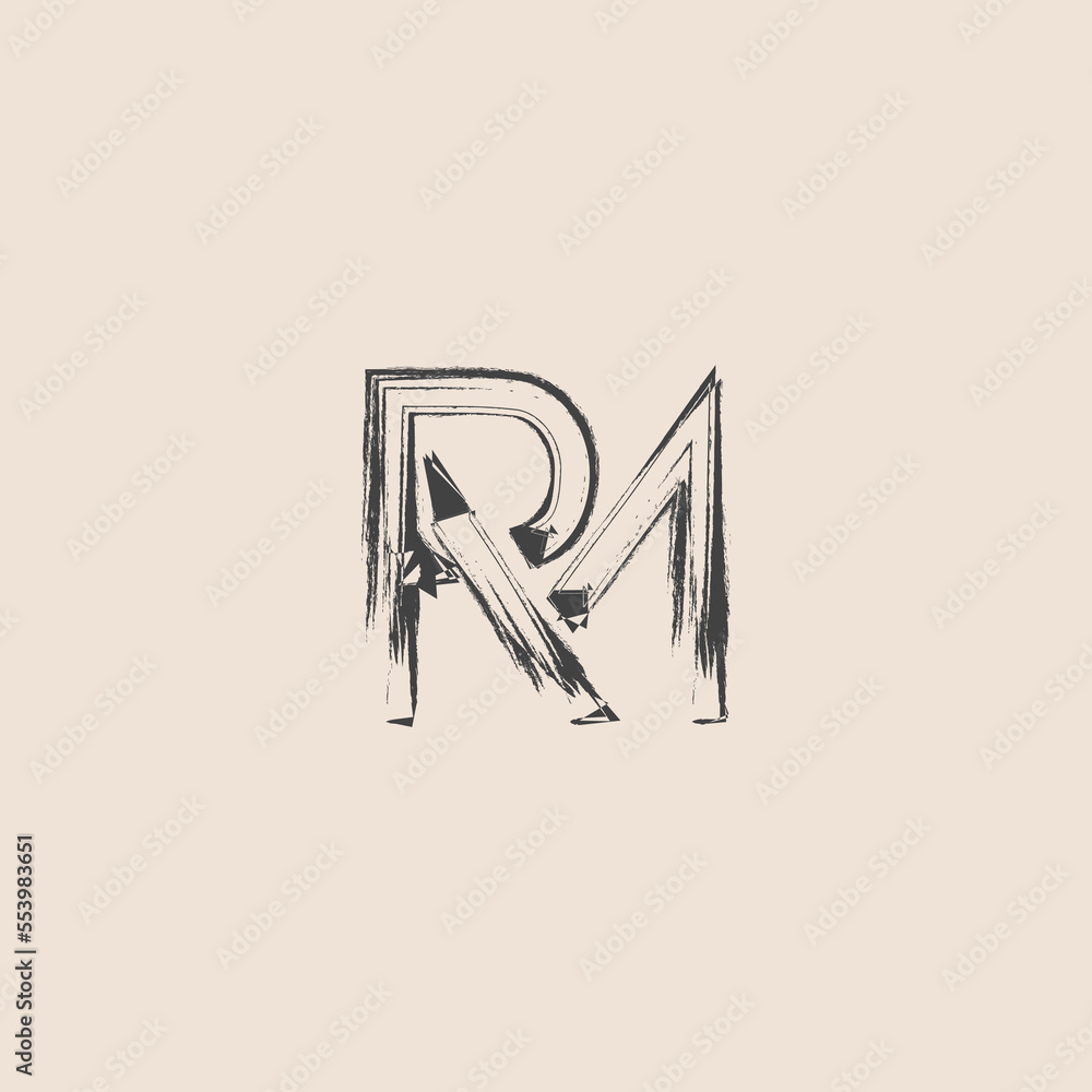 Fototapeta premium Creative brush RM letter logo.