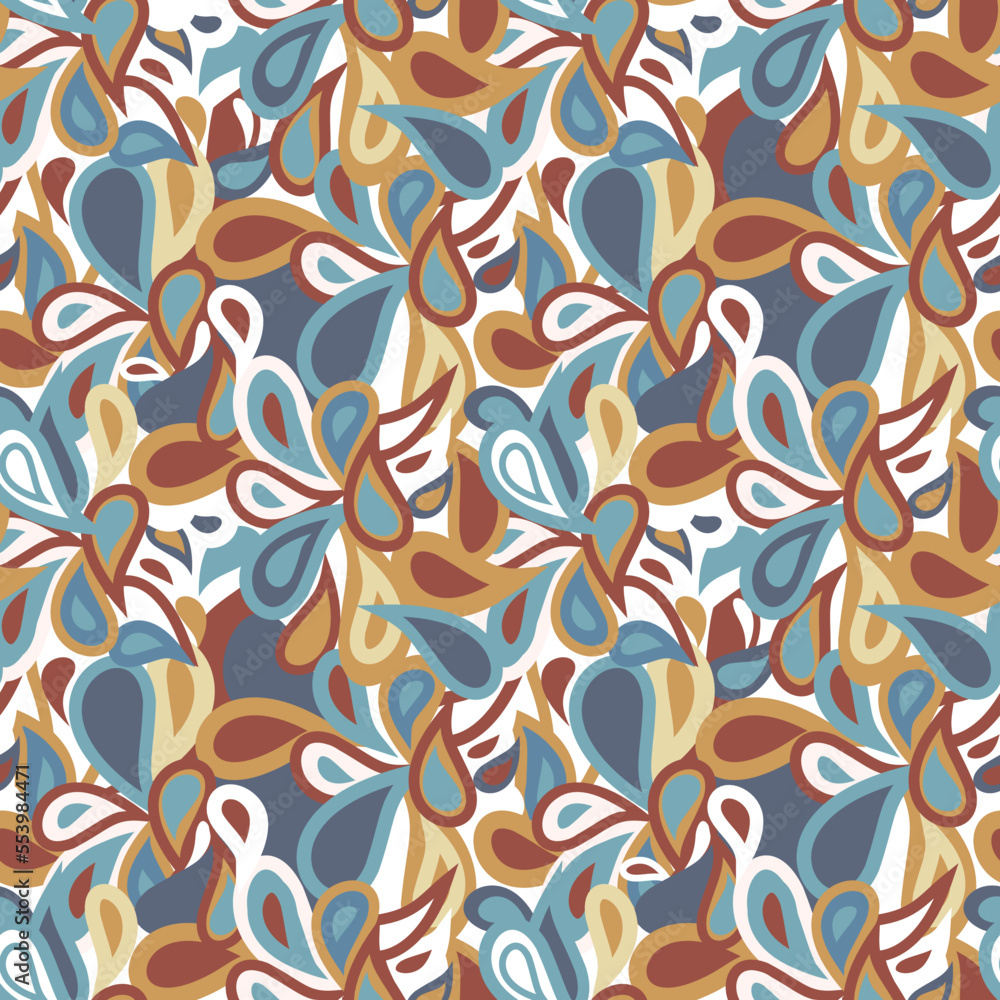 Fototapeta premium ytuł Repeating seamless Paisley Pattern vector abstract design, blue, beige, brown colours. 