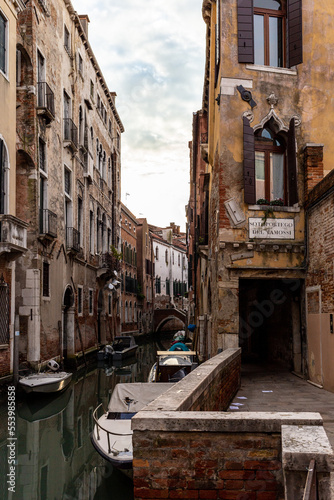 Venice, its characteristic architecture and its colours. The glimpse of an internal channel.