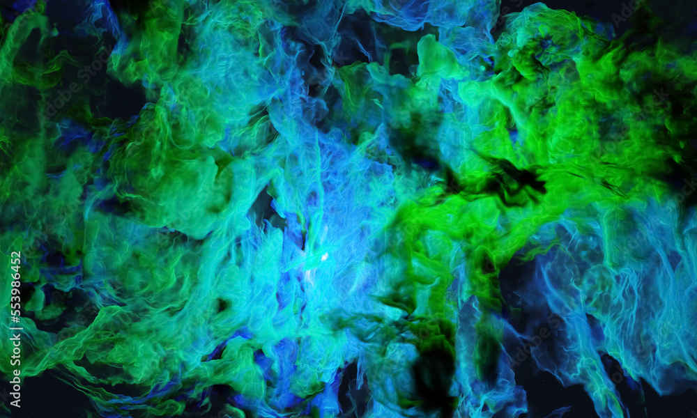 Obraz premium 3d colored smoke puffs. three dimensions blue and green background illustration