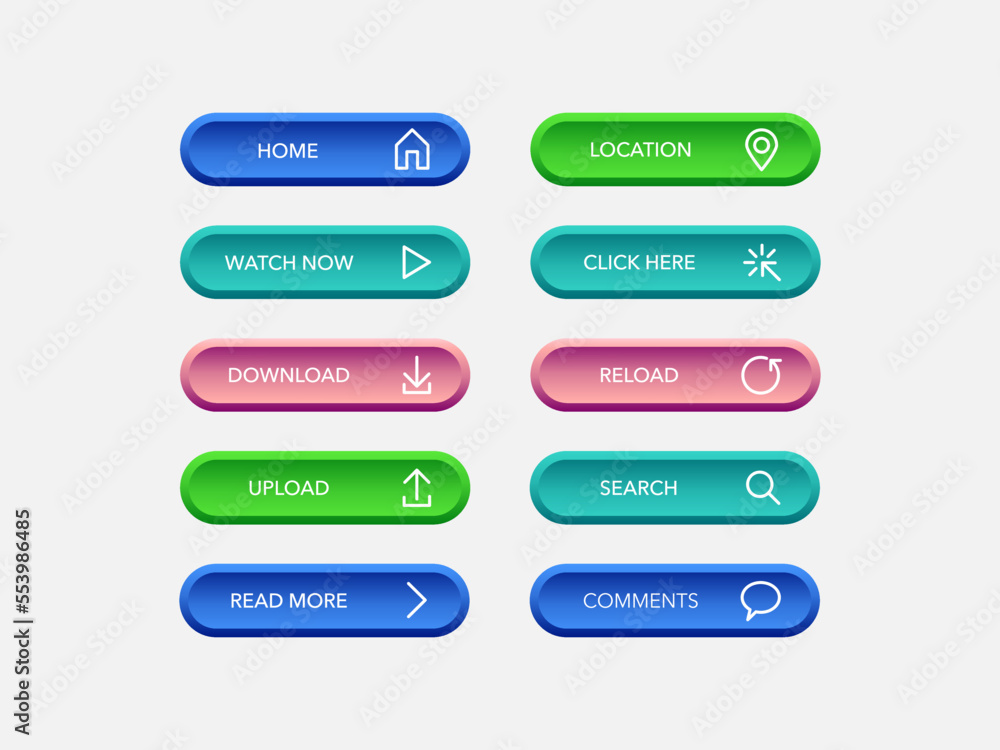 Set of buttons vector modern material style . gradient colors of elements and icons on background vector illustration Set of buttons vector modern material style . gradient colors of elements and icons on background vector illustration