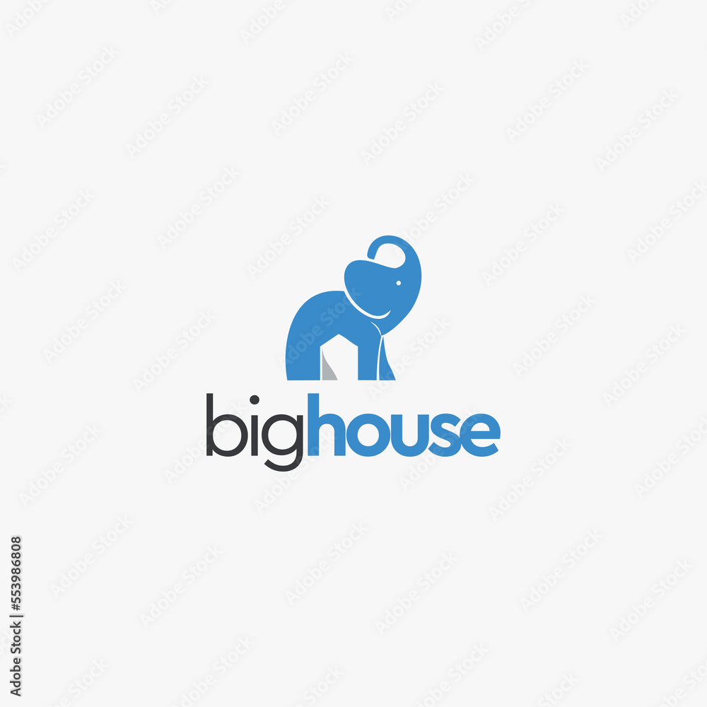 Cute elephant and house icon. Elephant house logo. Big house logo. Cute elephant and house icon. Elephant house logo. Big house logo.