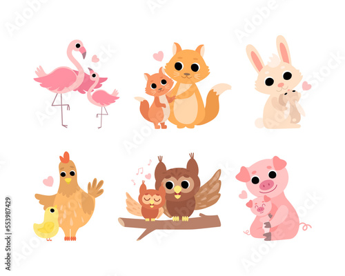 Little Baby Animal and Their Mom Cuddling and Loving Each Other Vector Set © topvectors