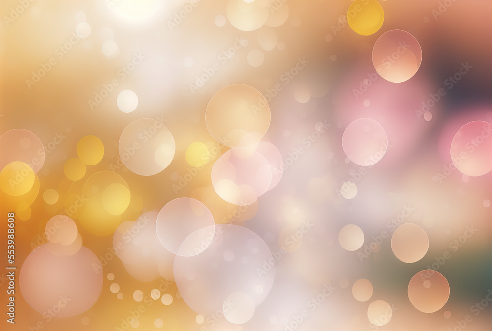 Abstract bokeh backdrop texture with dazzling circular soft color lights and fresh vibrant spring and summer light in delicate pastel yellow pink and orange. Stunning background illustration