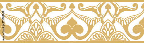 Vector golden seamless oriental national ornament. Endless ethnic floral border, arab peoples frame. Persian painting.