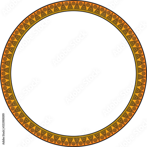 Vector round Indian patterns. National circle ornaments, borders, frames. orange decorations of the peoples of South America, Maya, Inca, Aztecs. Print for fabric, paper, textile..