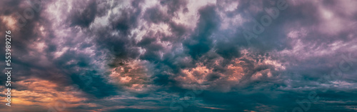 Картината върху платно Epic devilish fiery clouds with smoke and fire, wide panoramic shot