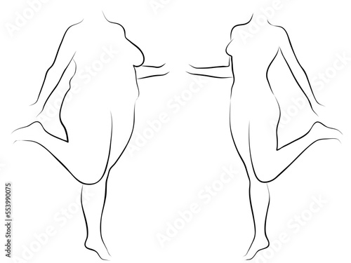 Vector conceptual fat overweight obese female vs slim fit healthy body after weight loss or diet with muscles thin young woman isolated. Fitness, nutrition or fatness obesity, health silhouette shape