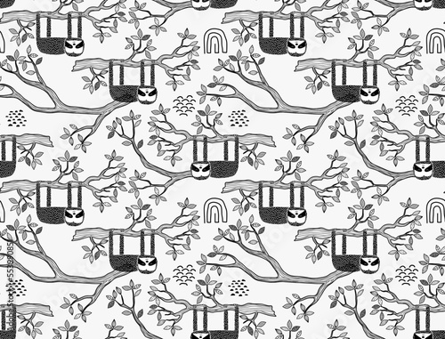 cute sloth seamless pattern. vector illustration