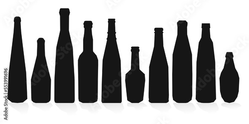 Shape of silhouette of bottle for alcohol, beer, kvass, waters. Outline of a container for storing liquid