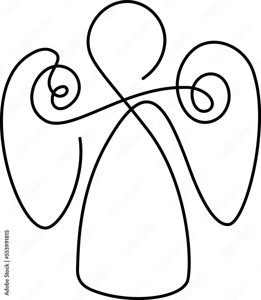 Simple vector Christmas angel, continuous one line drawing, print for ...