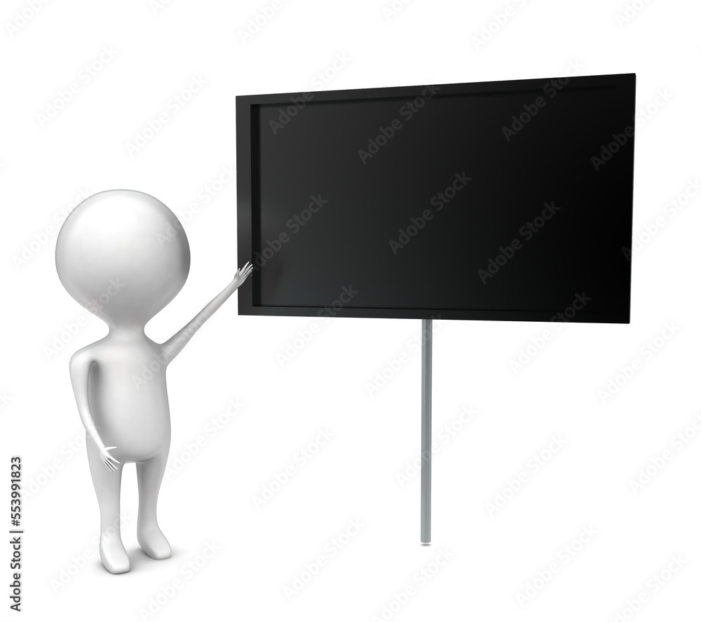 3d man presenting an empty board concept