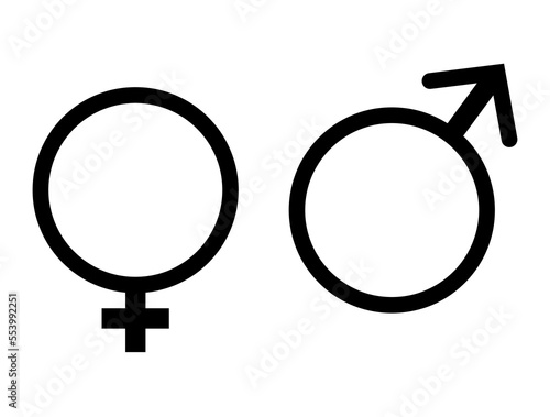 Female and male gender symbol set. Black vector on isolated white background
