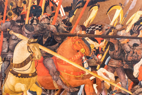 Close-up on painting of medieval battle 
